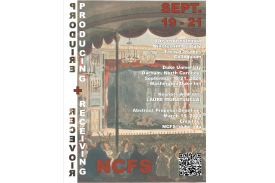 painting of old opera gathering of flyer announcing french colloquium